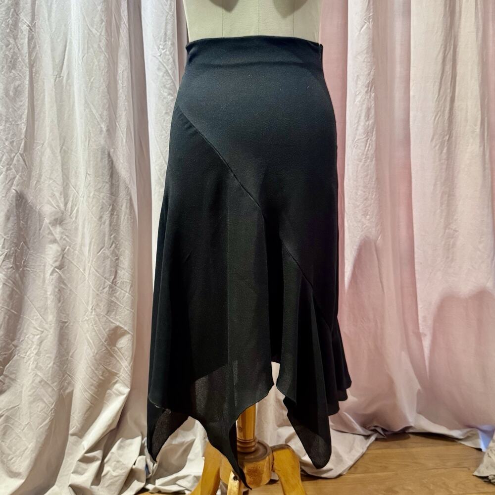 Vintage Asymmetrical Bias Seam Black Crepe Skirt 28” Waist